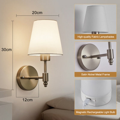 HARPER LIVING Set of 2 Battery Wall Lights, Fabric Lamps with ...