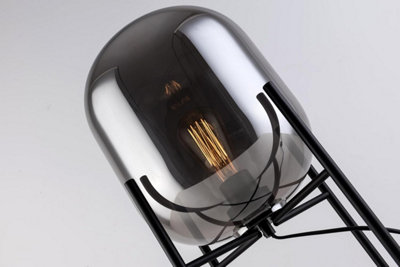 HARPER LIVING Smoked Glass Table Lamp, Bedside & Desk Lamp with On/Off Switch, 40W E27 Base (No Bulb) 47.5cm Modern