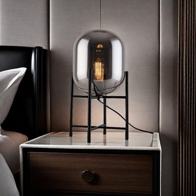 HARPER LIVING Smoked Glass Table Lamp, Bedside & Desk Lamp with On/Off Switch, 40W E27 Base (No Bulb) 47.5cm Modern