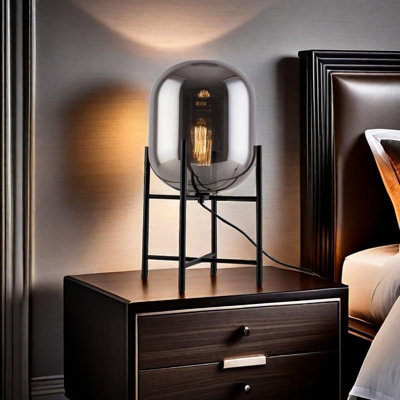 HARPER LIVING Smoked Glass Table Lamp, Bedside & Desk Lamp with On/Off Switch, 40W E27 Base (No Bulb) 47.5cm Modern