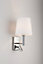 Harper Living Wall Light with switch, Adjustable LED Reading Light and USB Port, Polished Chrome Finish, Ivory White Fabric Shade