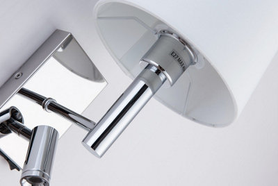 Harper Living Wandleuchte Mit Leselicht & USB – Verstellbar, E27, Poliertes Chrom, Weißer Schirm