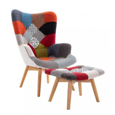 Buy Armchair with Footrest - Upholstered in Patchwork Fabric - Kontur  Multicolour 60535 in the UK