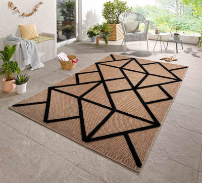 Harper Prism Pattern Water Resistant Indoor Area Rugs Black 50x80 cm