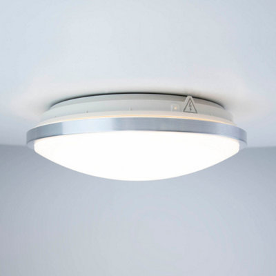 Harper Round 14W Ceiling Flush Light Integrated LED IP44 Bathroom Surface Mount Warm White Dimmable Chrome Ring 29cm