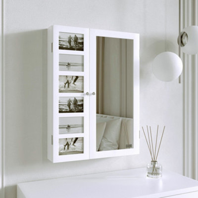 Harper Wall Mounted Tabletop White Mirror Cabinet with Internal LED Lights Photo Frame Jewellery Armoire