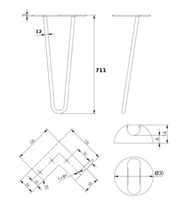 Harpin Metal Industrial Coffe Furniture Table Leg 2R 12mm x 711mm Black Pack of 2