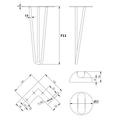 Harpin Metal Industrial Coffe Furniture Table Leg 3R 12mm x 711mm Black Pack of 2