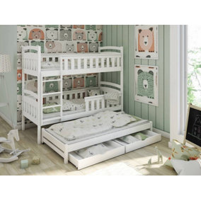 Harriet Contemporary Pine Bunk Bed with Trundle Bed 2 Storage Drawers in White (L)1980mm (H)1640mm (W)980mm