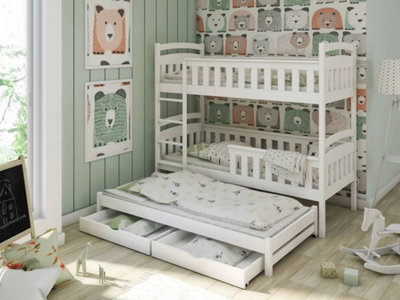 Harriet Contemporary Pine Bunk Bed with Trundle Bed 2 Storage Drawers in White (L)1980mm (H)1640mm (W)980mm