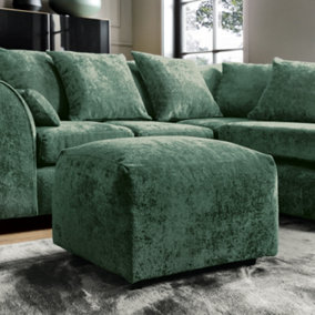 Harriet Crushed Chenille Footstool in Rifle Green