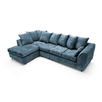 Harriet Crushed Chenille Large Left Facing Corner Sofa in  Dark Blue