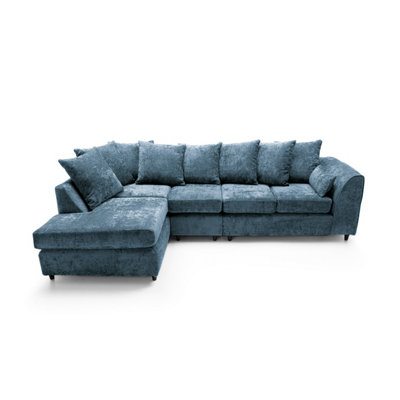 Harriet Crushed Chenille Large Left Facing Corner Sofa in  Dark Blue