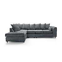 Harriet Crushed Chenille Large Left Facing Corner Sofa in Dark Grey