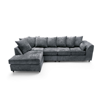 Harriet Crushed Chenille Large Left Facing Corner Sofa in Dark Grey