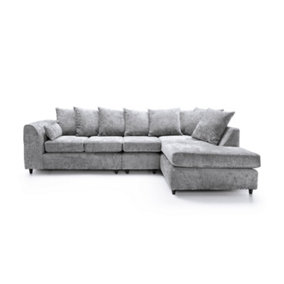 Harriet Crushed Chenille Large Left Facing Corner Sofa in Light Grey