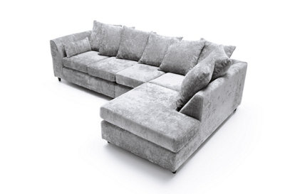 Harriet Crushed Chenille Large Left Facing Corner Sofa in Light Grey