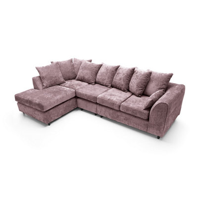 Harriet Crushed Chenille Large Left Facing Corner Sofa in Pink