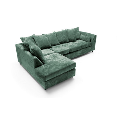 Harriet Crushed Chenille Large Left Facing Corner Sofa in Rifle Green