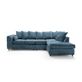 Harriet Crushed Chenille Large Right Facing Corner Sofa in  Dark Blue