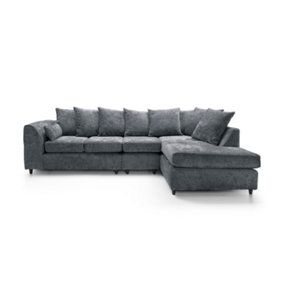 Harriet Crushed Chenille Large Right Facing Corner Sofa in Dark Grey
