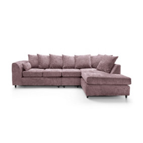 Harriet Crushed Chenille Large Right Facing Corner Sofa in Pink
