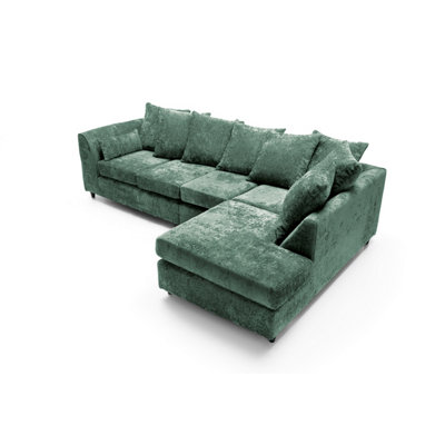 Harriet Crushed Chenille Large Right Facing Corner Sofa in Rifle Green
