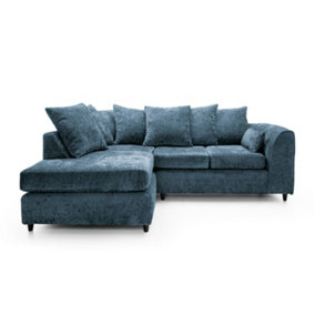 Harriet Crushed Chenille Left Facing Corner Sofa in  Dark Blue