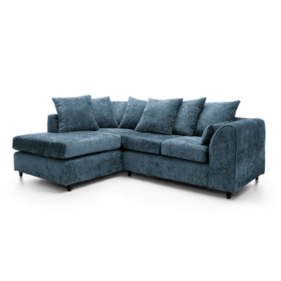 Harriet Crushed Chenille Left Facing Corner Sofa in  Dark Blue