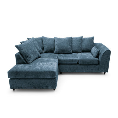 Harriet Crushed Chenille Left Facing Corner Sofa in  Dark Blue