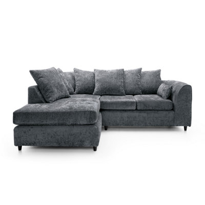 Harriet Crushed Chenille Left Facing Corner Sofa in Dark Grey