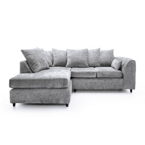 Harriet Crushed Chenille Left Facing Corner Sofa in Light Grey
