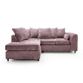 Harriet Crushed Chenille Left Facing Corner Sofa in Pink