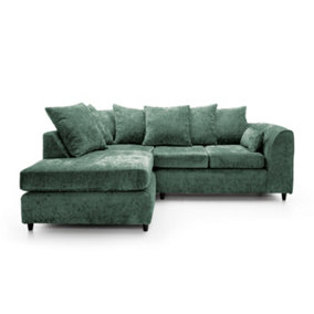 Harriet Crushed Chenille Left Facing Corner Sofa in Rifle Green