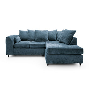 Harriet Crushed Chenille Right Facing Corner Sofa in  Dark Blue