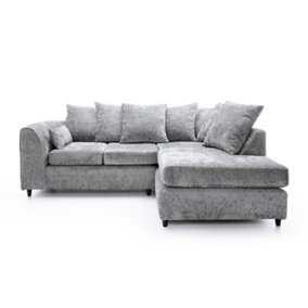Harriet Crushed Chenille Right Facing Corner Sofa in Light Grey