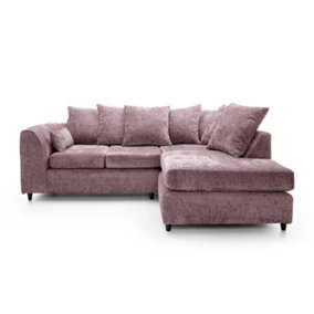 Harriet Crushed Chenille Right Facing Corner Sofa in Pink