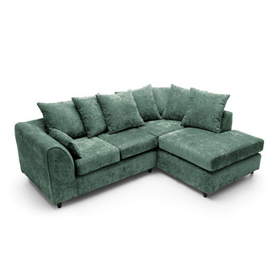 Harriet Crushed Chenille Right Facing Corner Sofa in Rifle Green