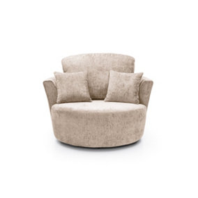Harriet Crushed Chenille Swivel Chair in Cream