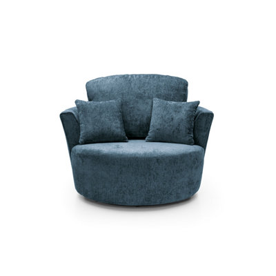 Harriet Crushed Chenille Swivel Chair in  Dark Blue