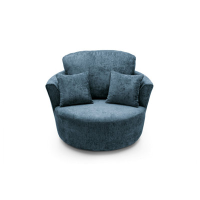 Harriet Crushed Chenille Swivel Chair in  Dark Blue