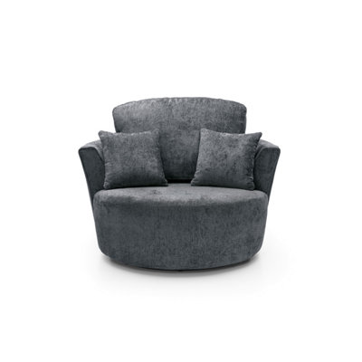 Harriet Crushed Chenille Swivel Chair in Dark Grey