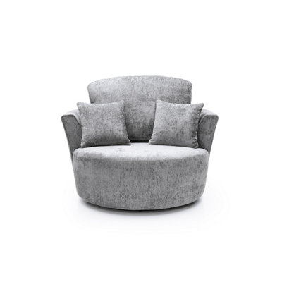 Harriet Crushed Chenille Swivel Chair in Light Grey