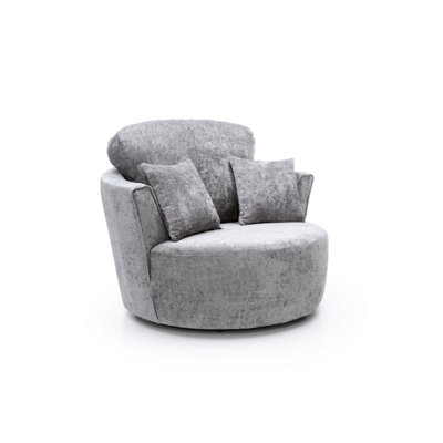 Harriet Crushed Chenille Swivel Chair in Light Grey