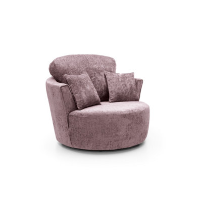 Harriet Crushed Chenille Swivel Chair in Pink