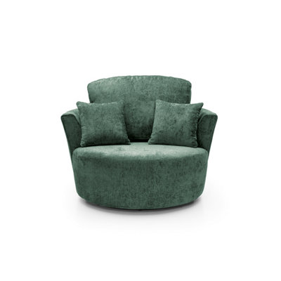 Harriet Crushed Chenille Swivel Chair in Rifle Green