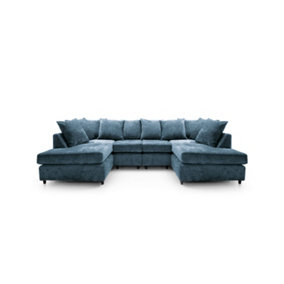 Harriet Plus Crushed Chenille U-Shape Sofa in Dark Blue