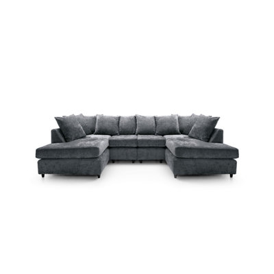 Harriet Plus Crushed Chenille U-Shape Sofa in Dark Grey