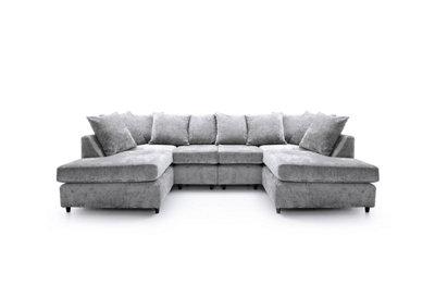 Harriet Plus Crushed Chenille U-Shape Sofa in Light Grey