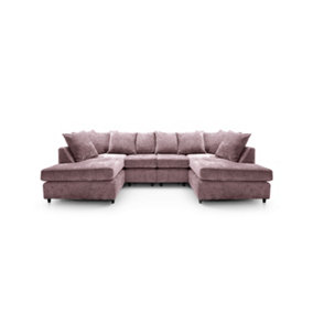 Harriet Plus Crushed Chenille U-Shape Sofa in Pink